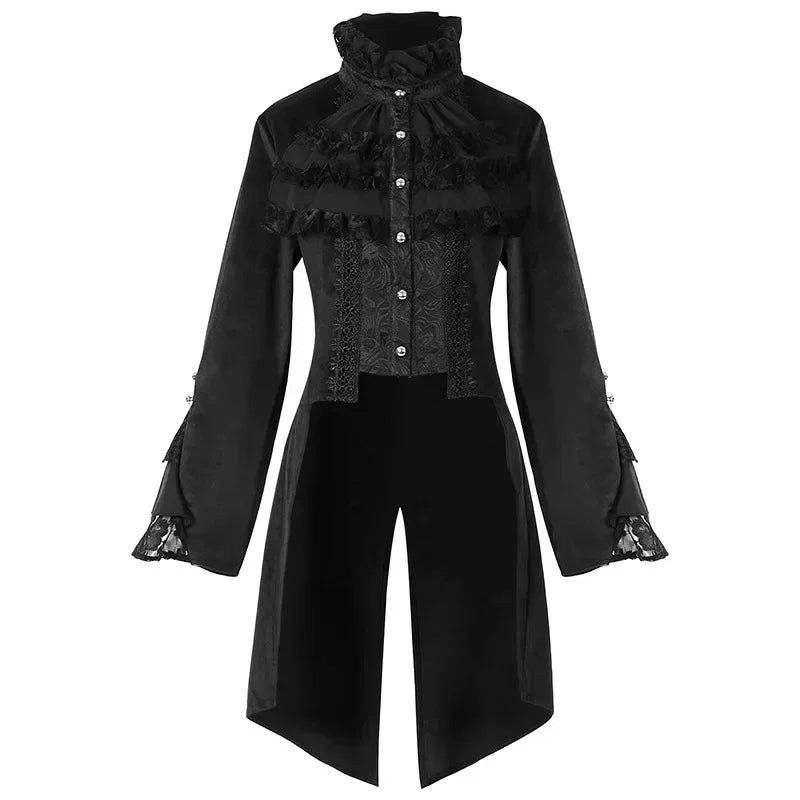 Steampunk Coat With High Collar and Ruffles fashion
