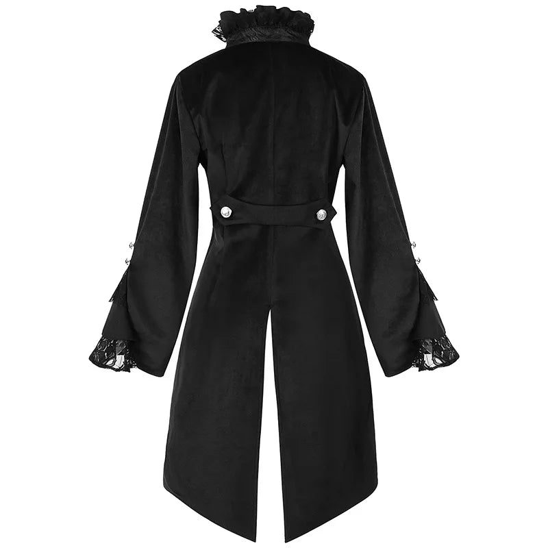 Steampunk Coat With High Collar and Ruffles tendance