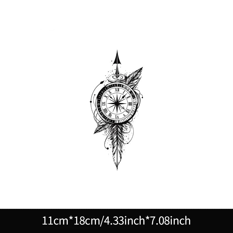 Steampunk Compass Feather Tattoo stylish