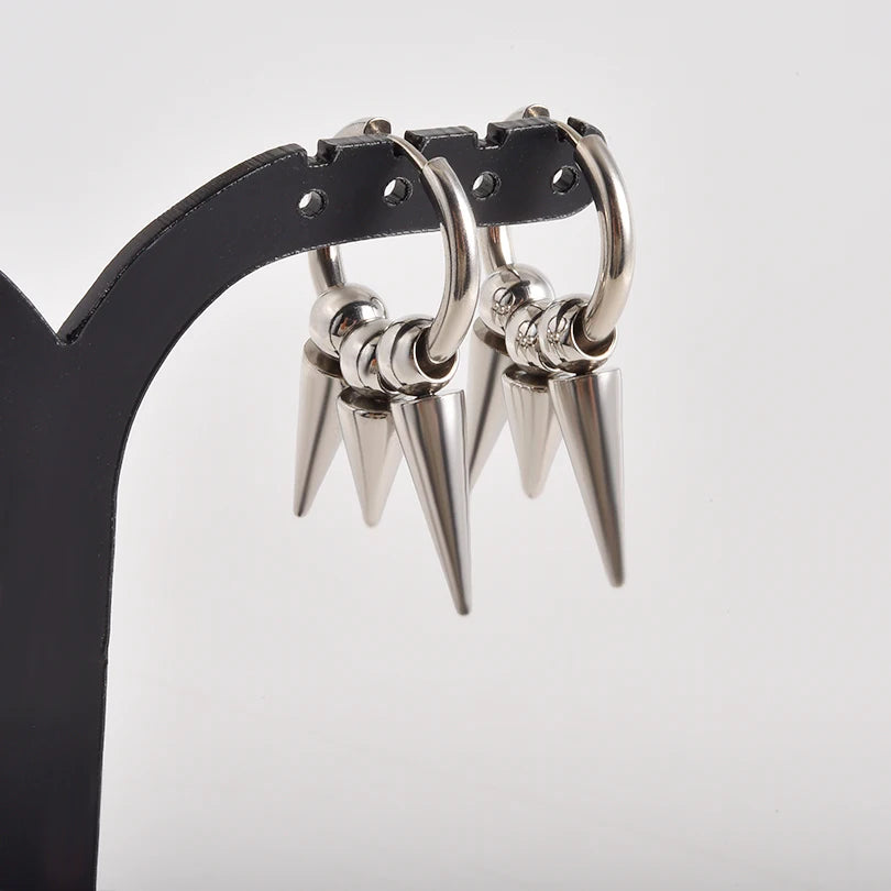 Steampunk Cone Rivet Earrings Silver