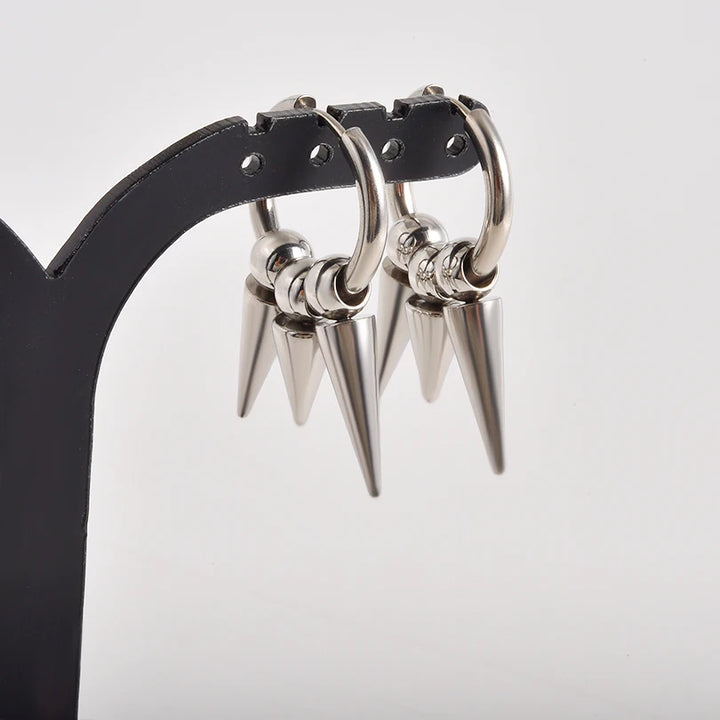 Steampunk Cone Rivet Earrings Silver