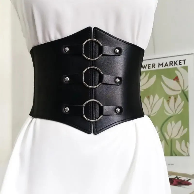 Steampunk Corset Belt with Buckles Black