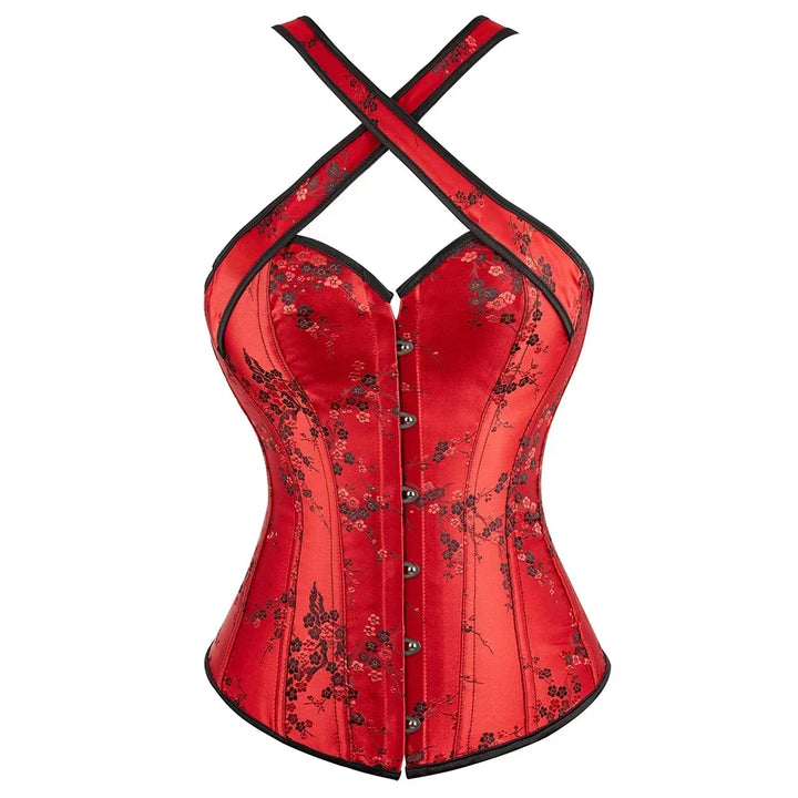 Steampunk Corset with Crossed Straps Red