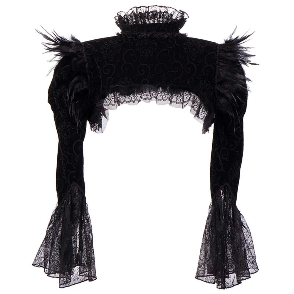 Steampunk Crop Jacket Feathers Black