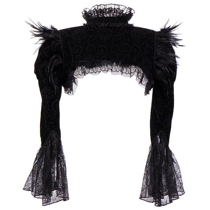 Steampunk Crop Jacket Feathers Black