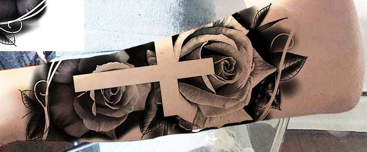 Steampunk Cross And Roses Tattoo