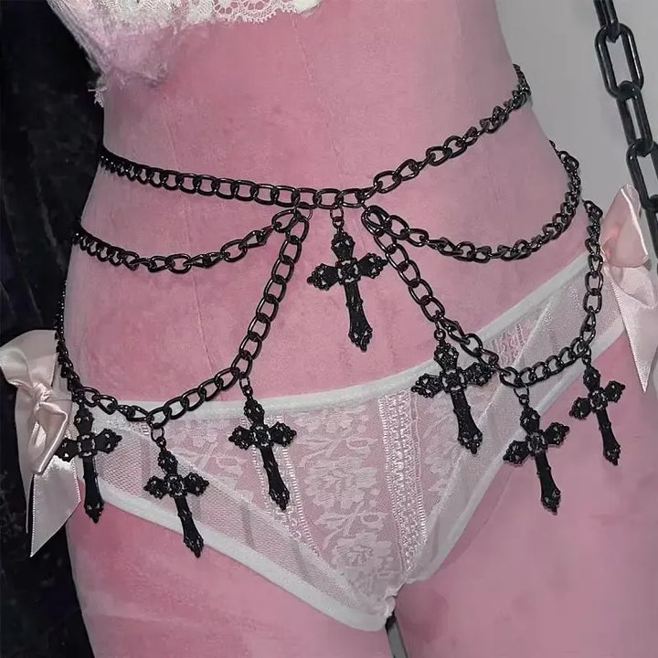Steampunk Cross Chain Belt Black