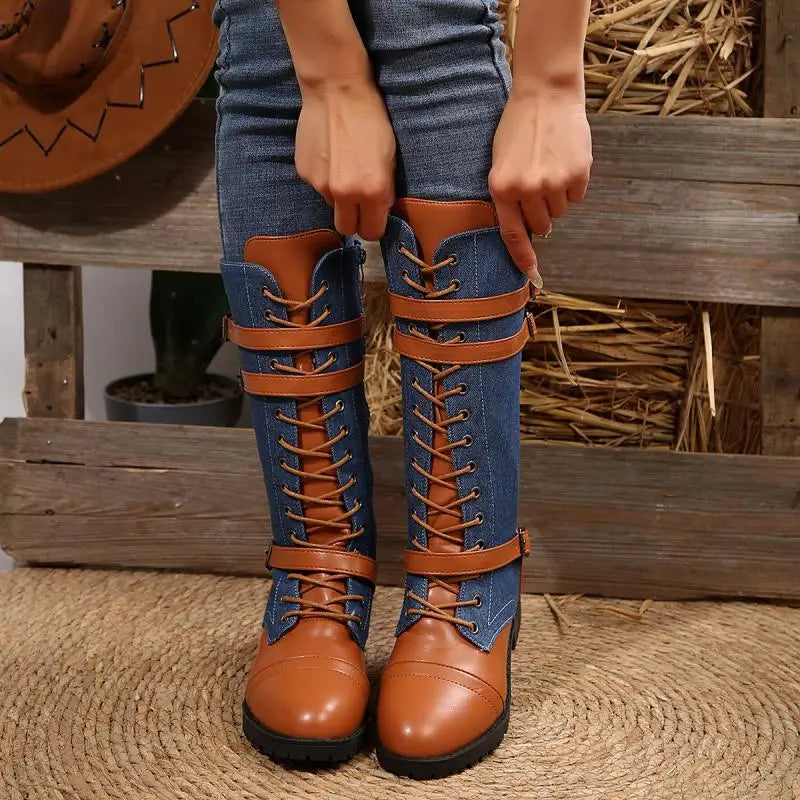 Steampunk Denim Boots Blue