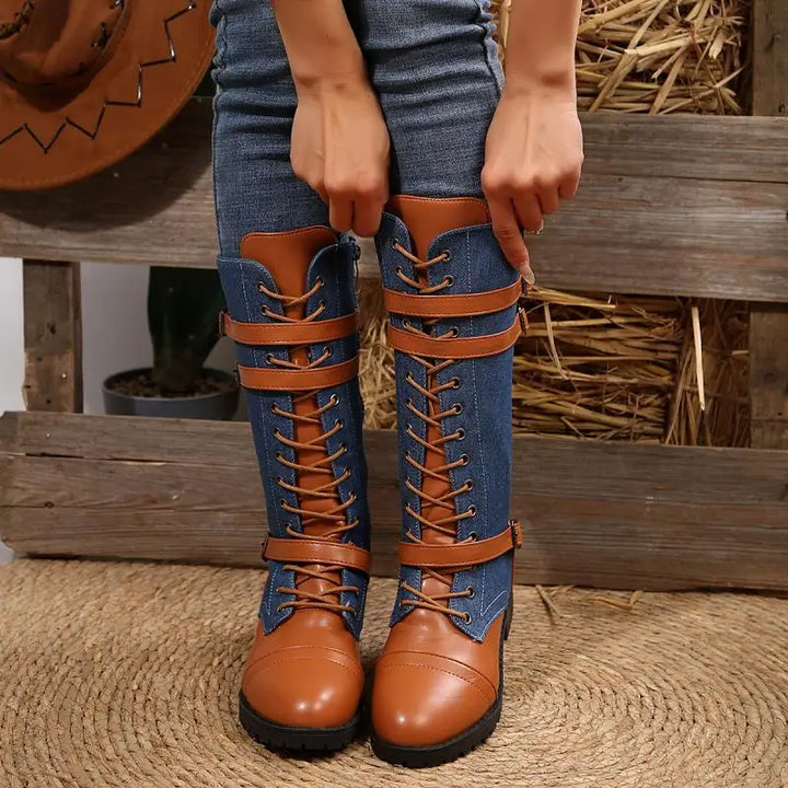 Steampunk Denim Boots Blue