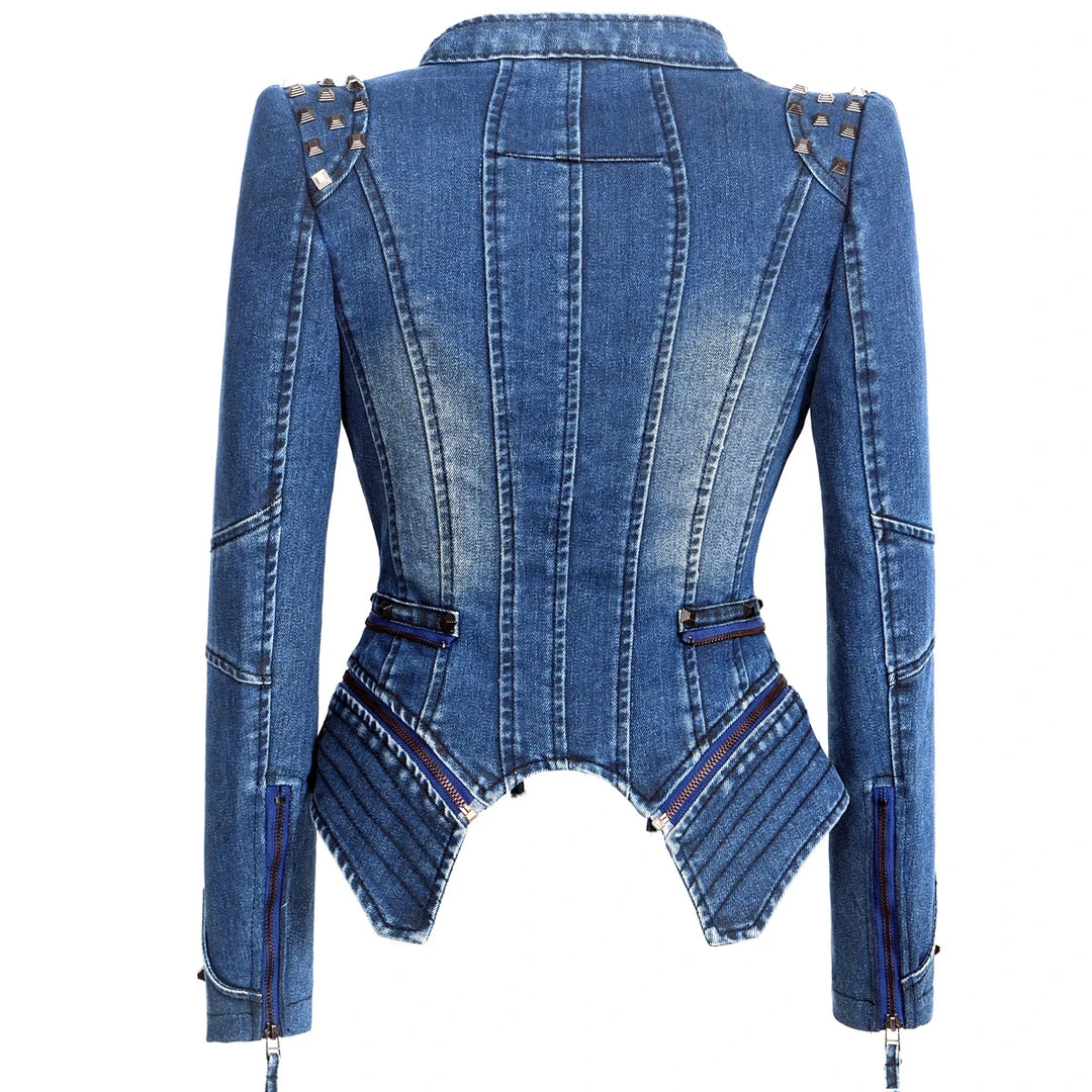 Steampunk Denim Jacket With Rivets durable