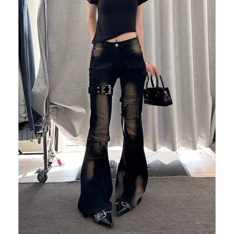 Steampunk Denim Pants Black