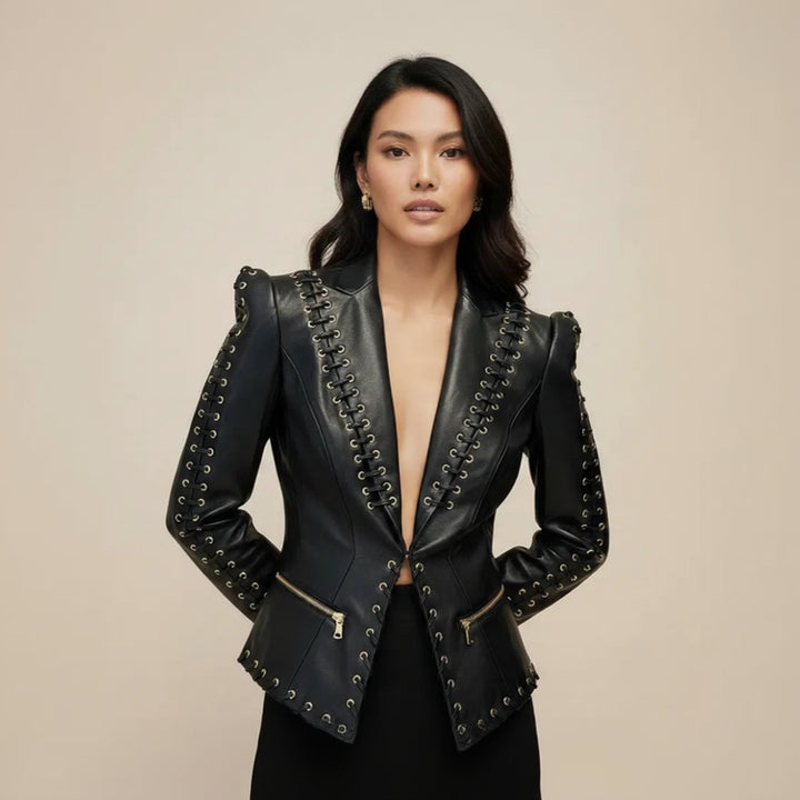 Steampunk Design Lace-Up Leather Jacket