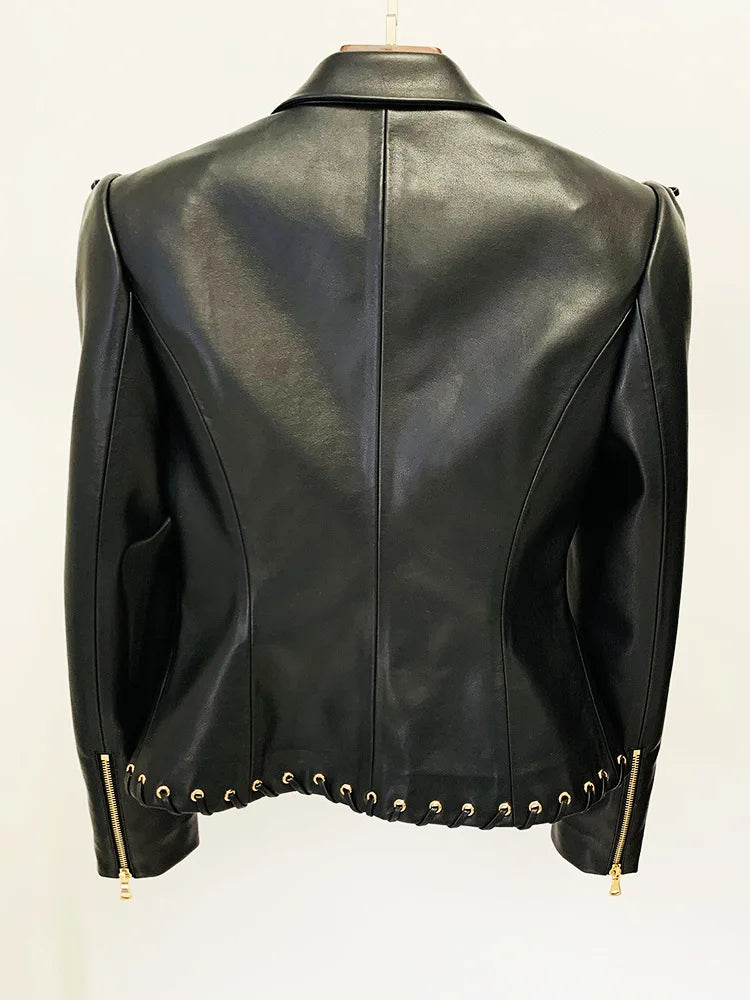 Steampunk Design Lace-Up Leather Jacket Back