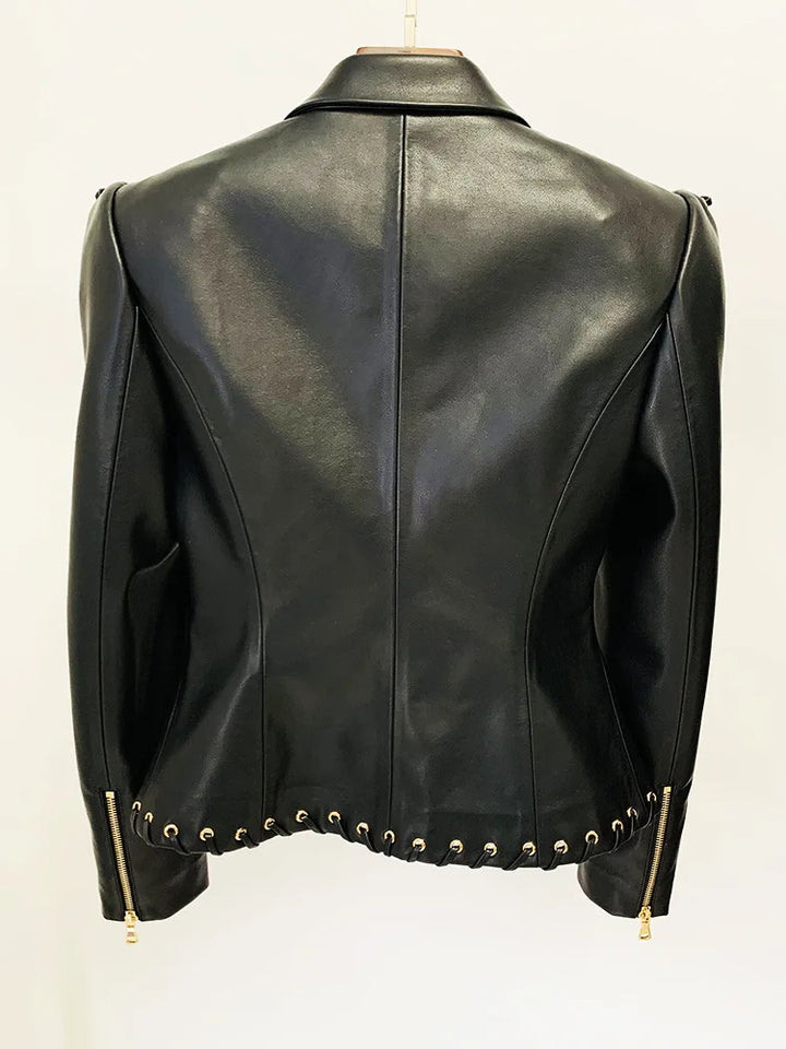 Steampunk Design Lace-Up Leather Jacket Back