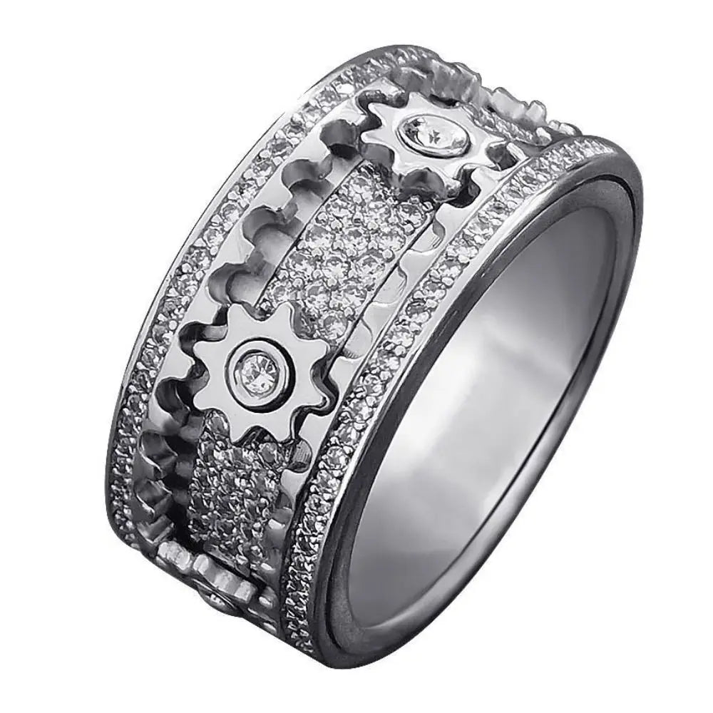 Steampunk Diamond Gear Ring silver