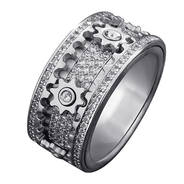 Steampunk Diamond Gear Ring silver