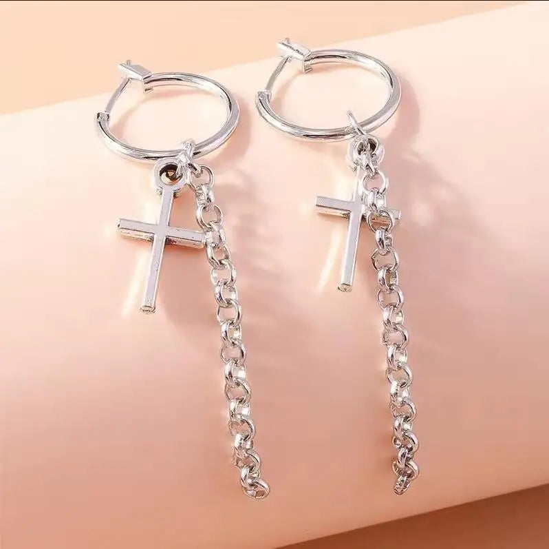 Steampunk Earrings With Chain Cross