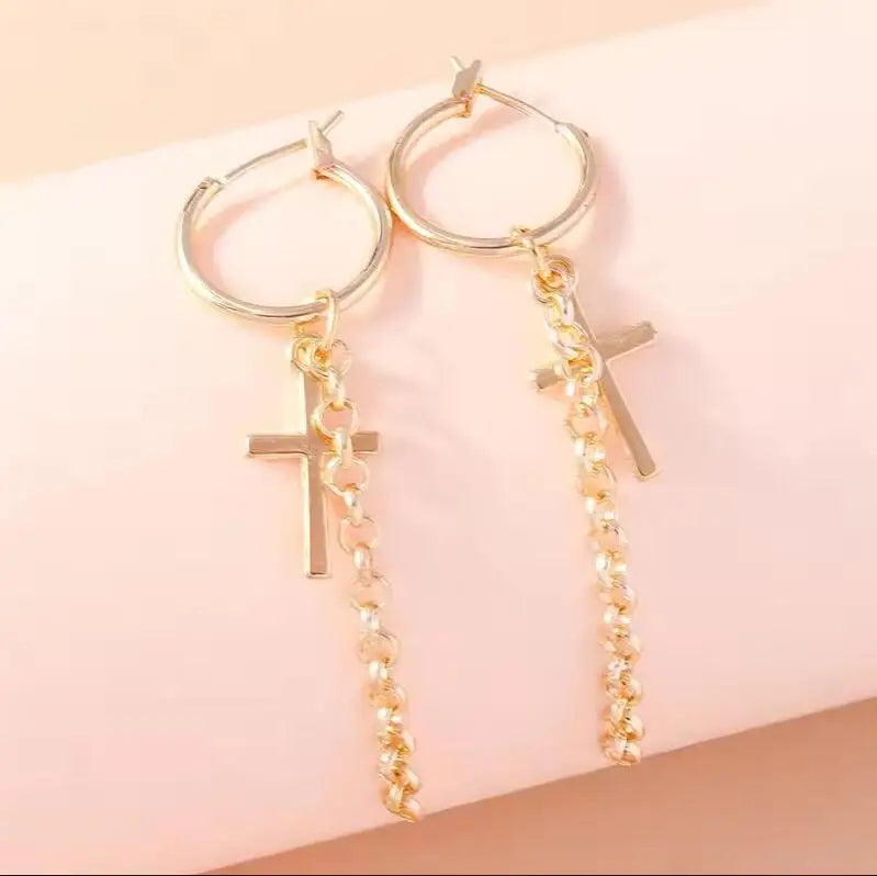 Steampunk Earrings With Chain Cross chic