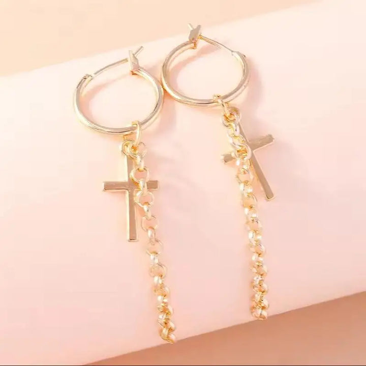 Steampunk Earrings With Chain Cross chic