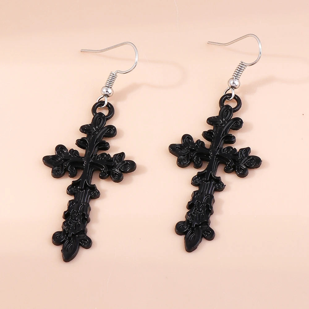 Steampunk Earrings With Gothic Cross Design