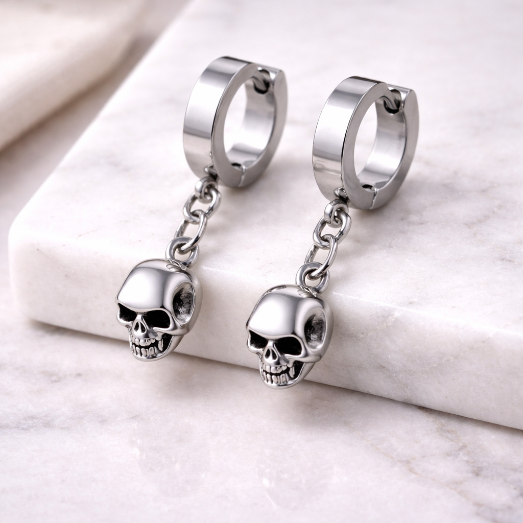 Steampunk Earrings with Pendant Skulls