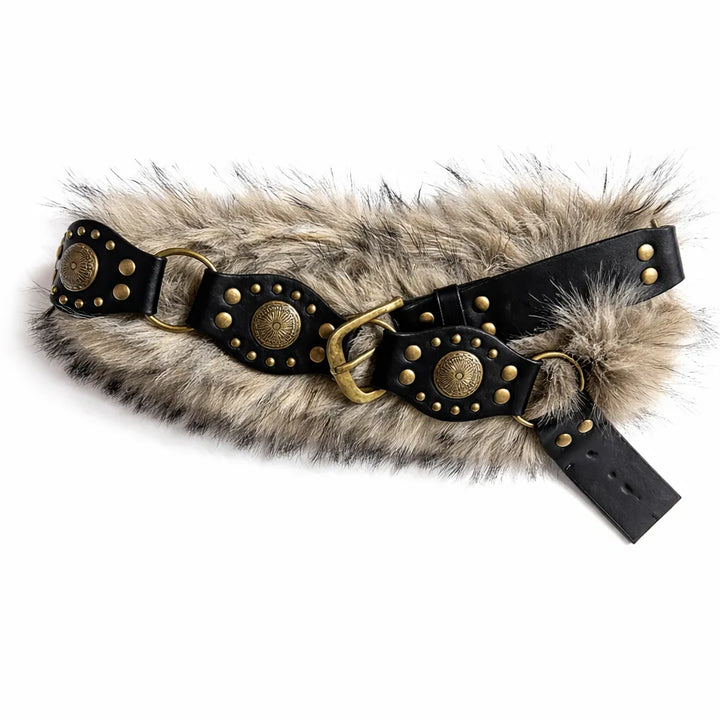 Steampunk Faux Fur Belt Black