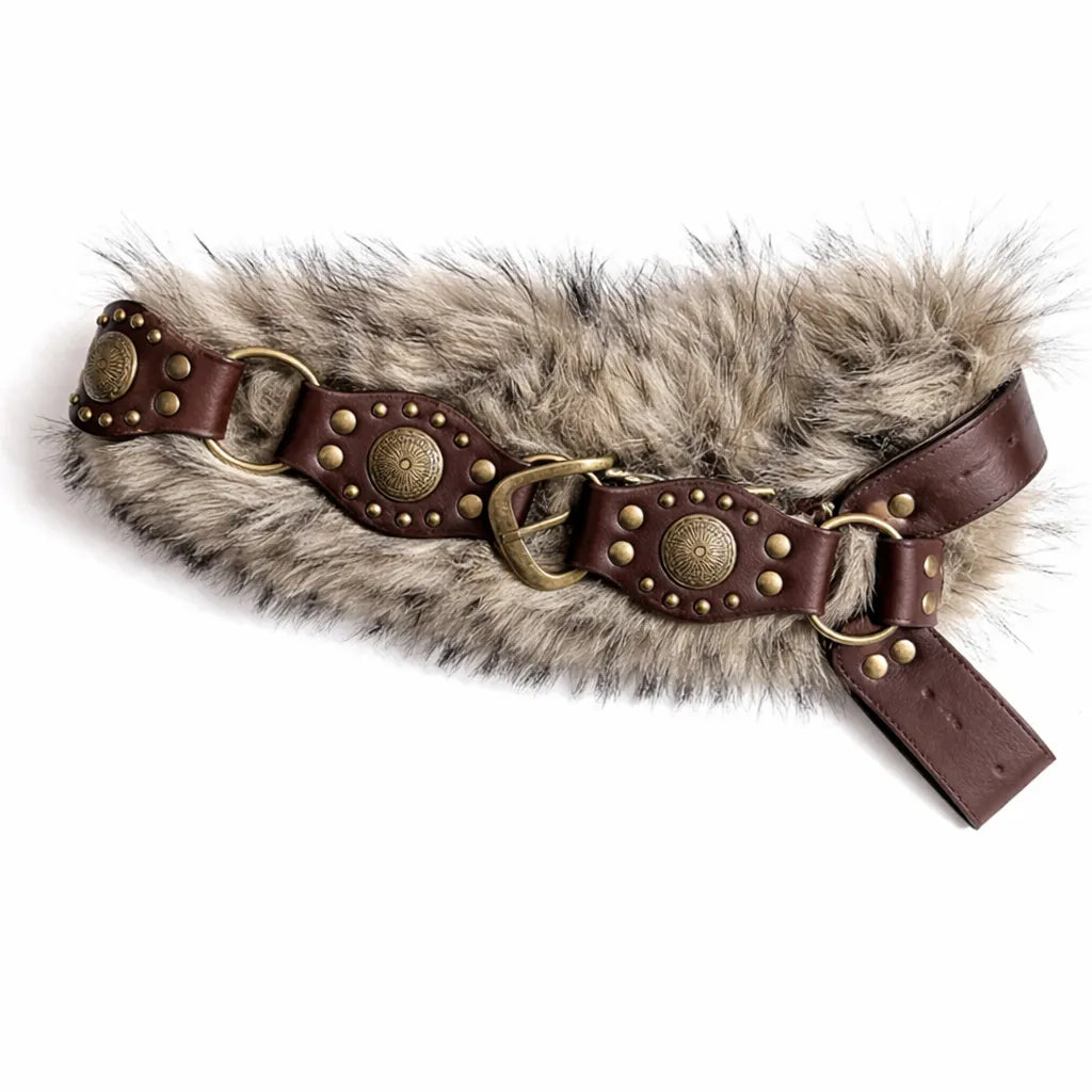 Steampunk Faux Fur Belt Brown