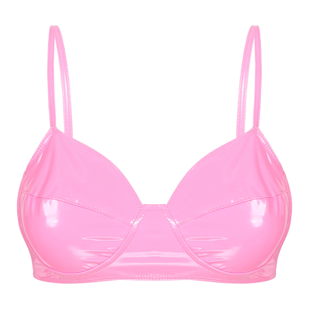 Steampunk Faux Leather Bra Pink