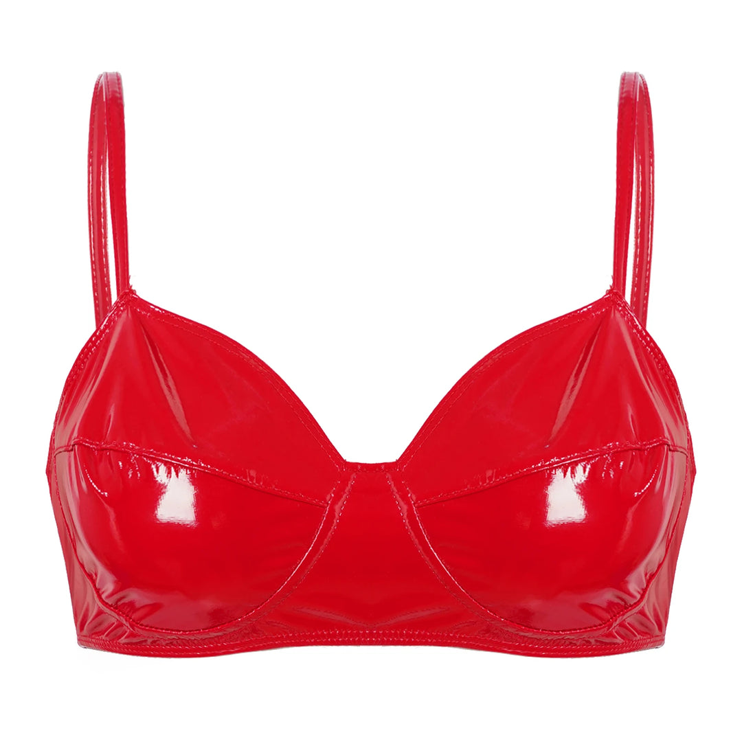 Steampunk Faux Leather Bra Red