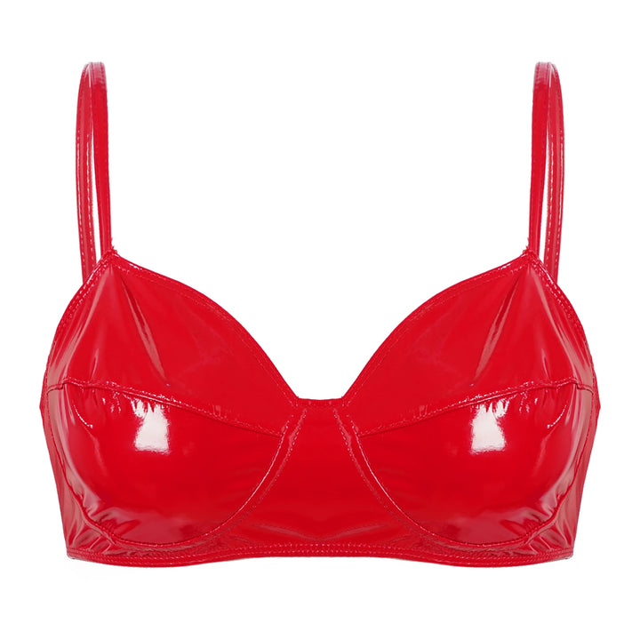 Steampunk Faux Leather Bra Red