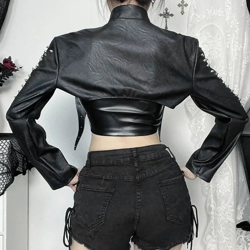 Steampunk Faux Leather Crop Jacket edgy
