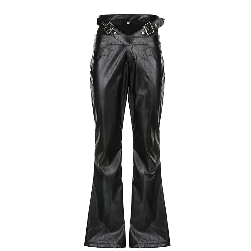 Steampunk Faux Leather Strappy Pants Black