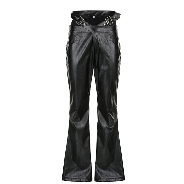 Steampunk Faux Leather Strappy Pants Black