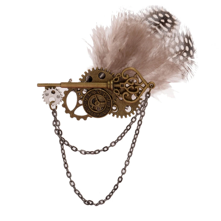 Steampunk Feather Key Brooch Chain