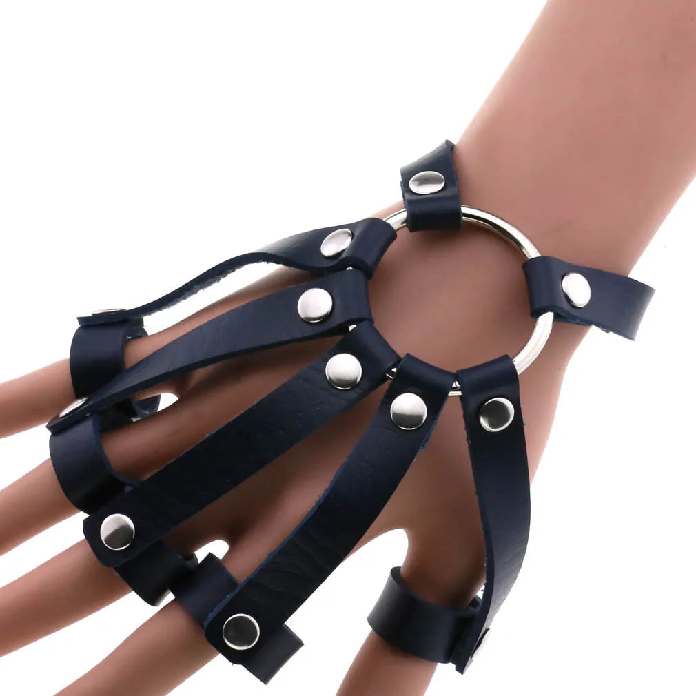 Steampunk Finger PU Leather Cuff Bracelet bold