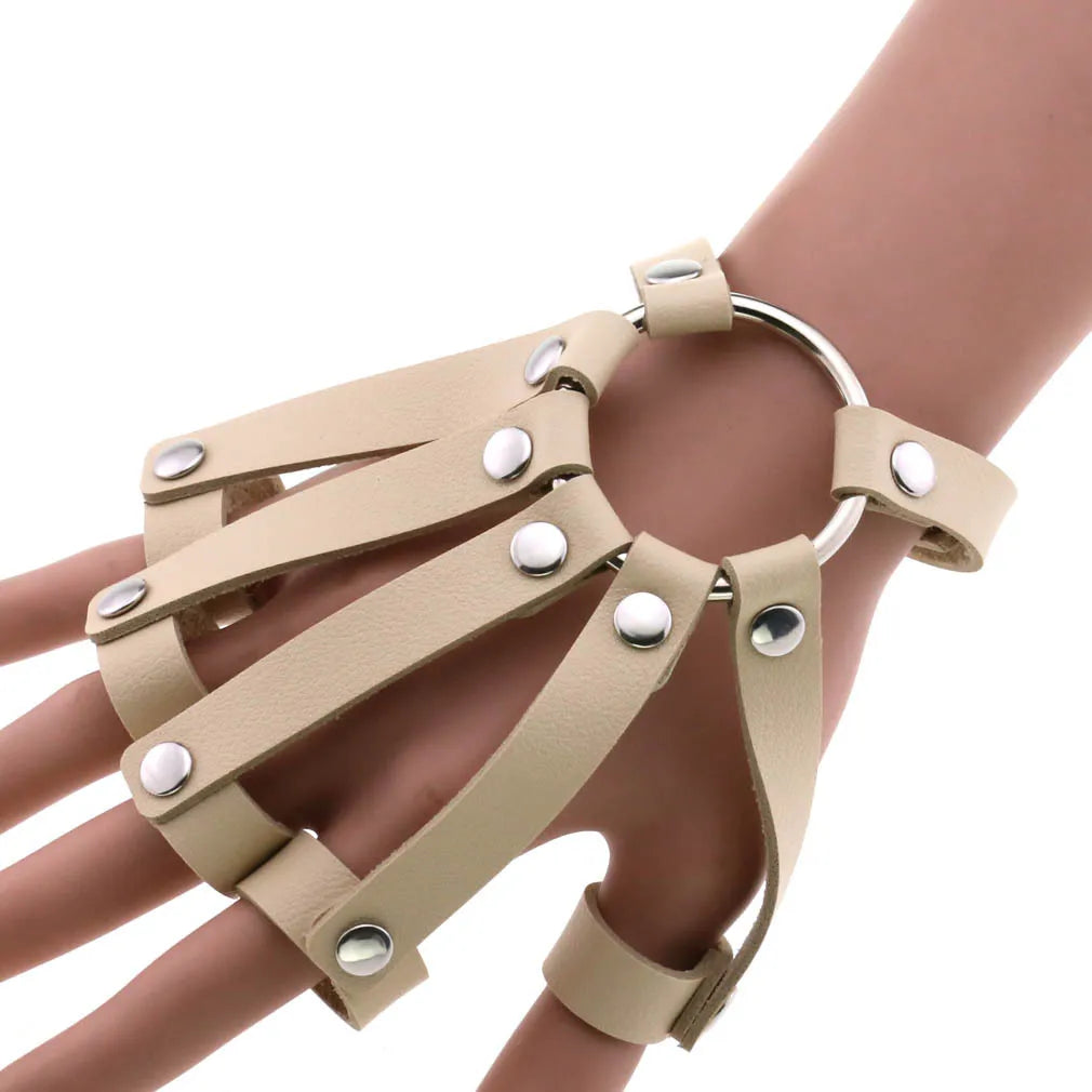 Steampunk Finger PU Leather Cuff Bracelet detailed