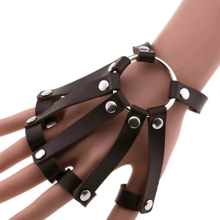 Steampunk Finger PU Leather Cuff Bracelet durable