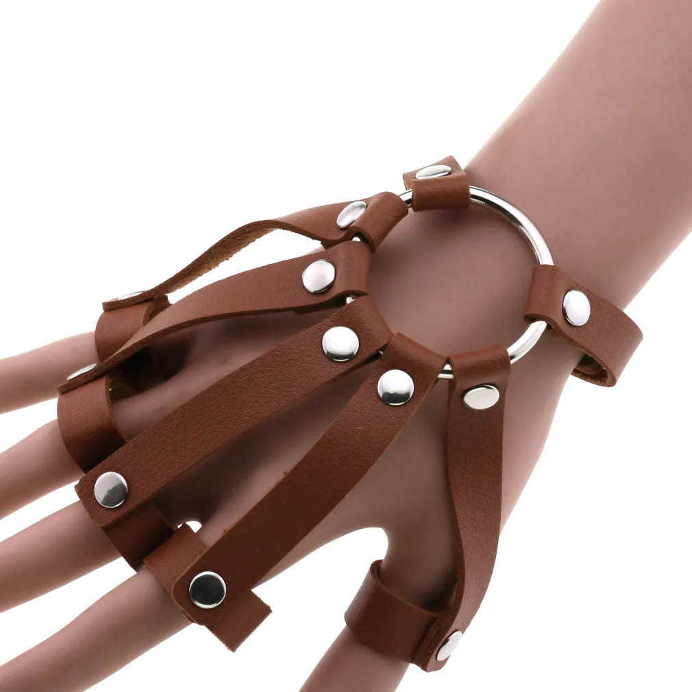 Steampunk Finger PU Leather Cuff Bracelet fashion