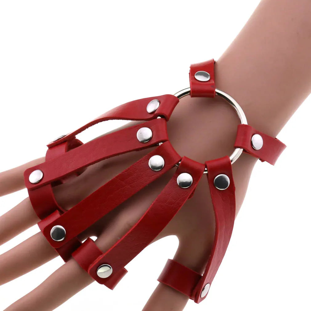 Steampunk Finger PU Leather Cuff Bracelet gothic