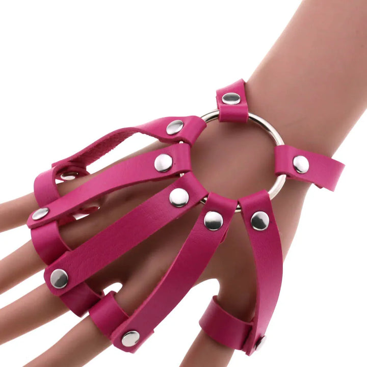 Steampunk Finger PU Leather Cuff Bracelet pink