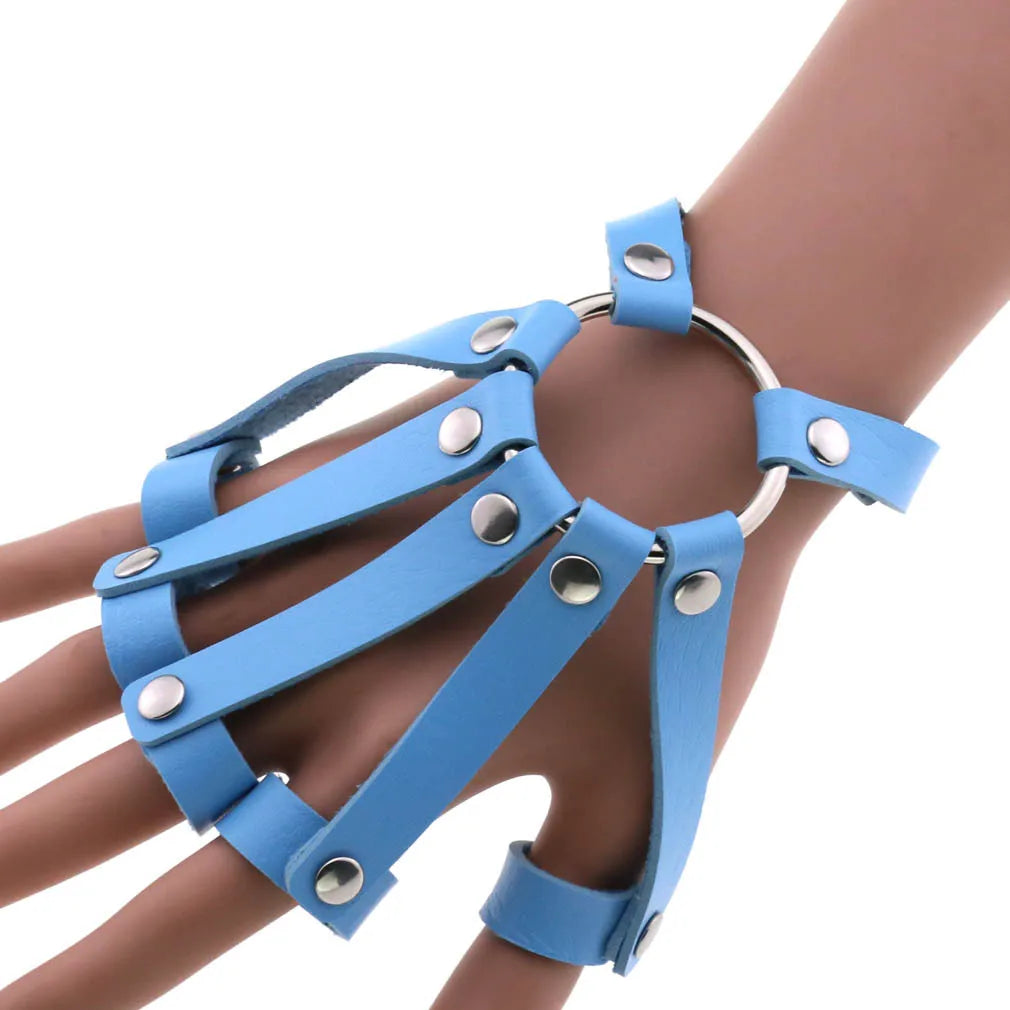 Steampunk Finger PU Leather Cuff Bracelet statement