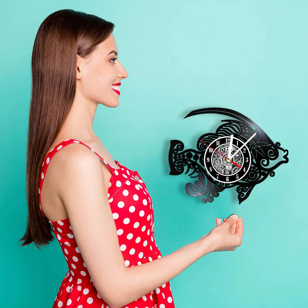 Steampunk Fish Vinyl Wall Clock unique
