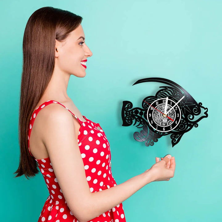 Steampunk Fish Vinyl Wall Clock unique