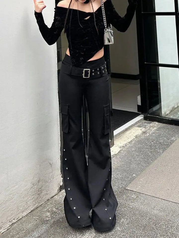 Steampunk Flare Pants With Rivets bold