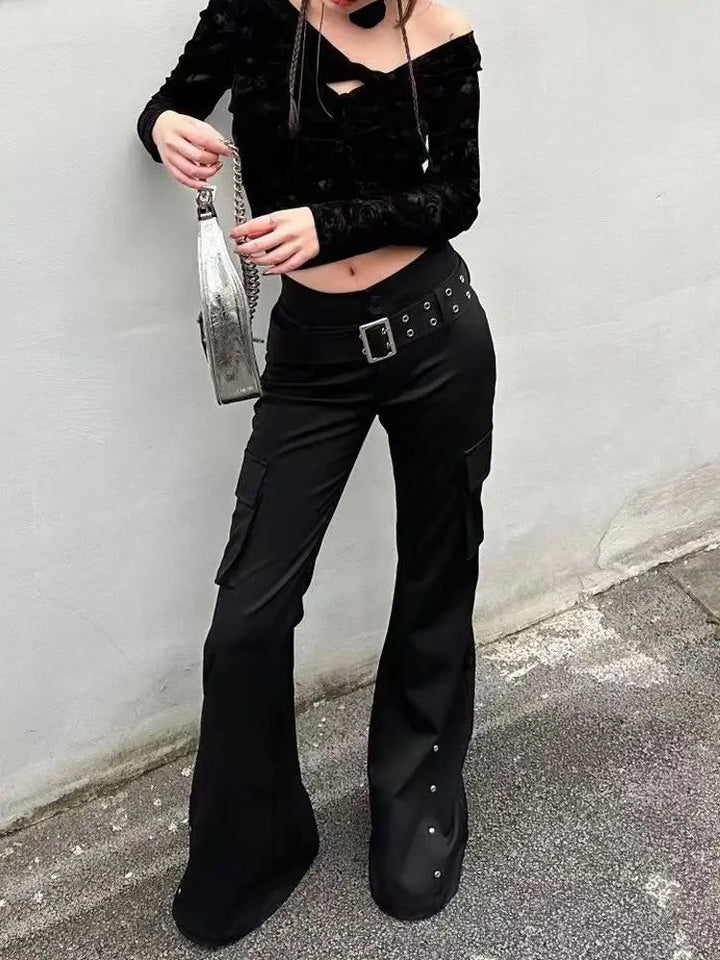 Steampunk Flare Pants With Rivets dramatic