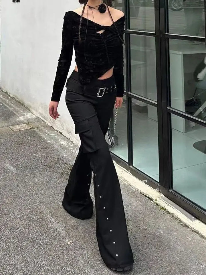Steampunk Flare Pants With Rivets stylish