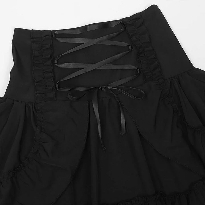 Steampunk Frilly Midi Skirt With Lacing dramatic