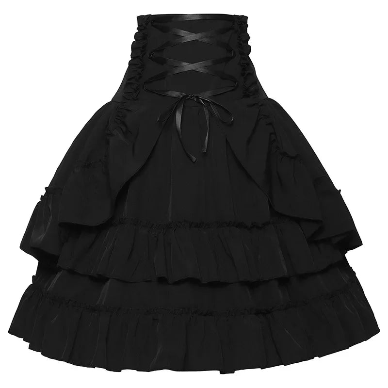 Steampunk Frilly Midi Skirt With Lacing elegant