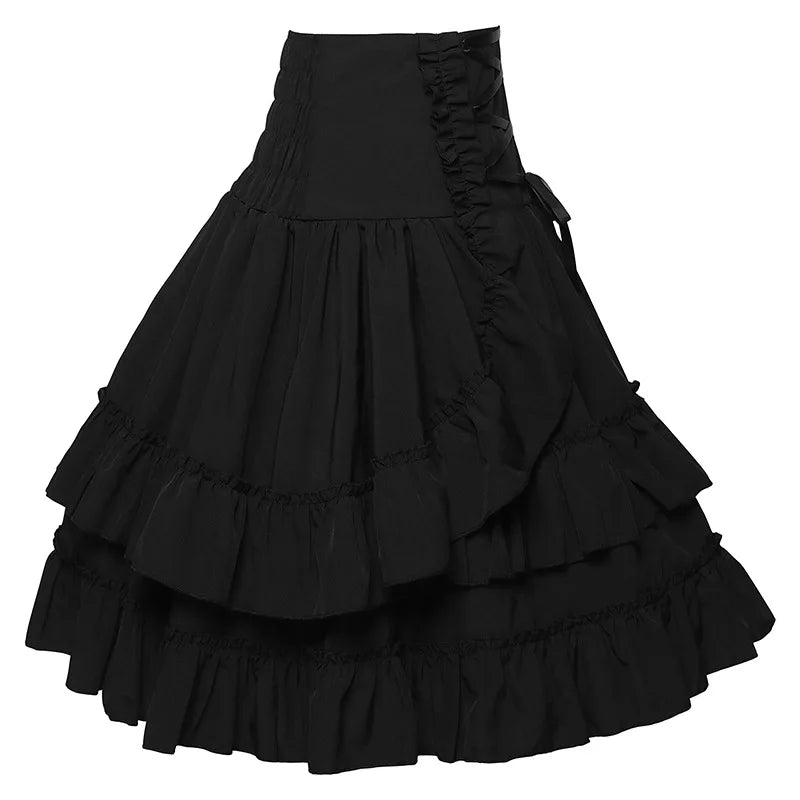 Steampunk Frilly Midi Skirt With Lacing feminine