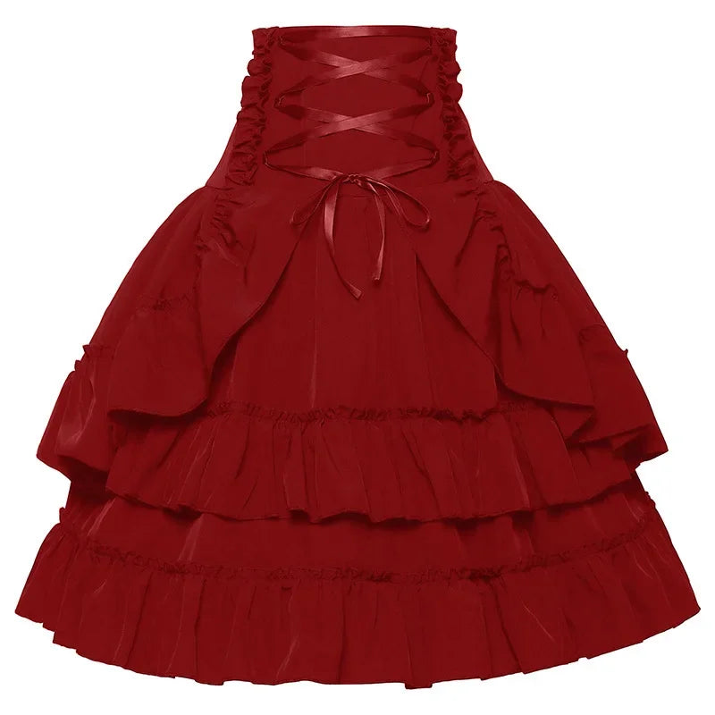 Steampunk Frilly Midi Skirt With Lacing playful